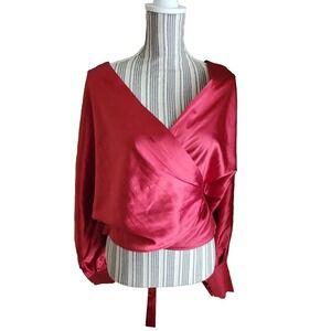 Red satin Wrap blouse, NWT, Size M, Celmia Collection, Longsleeve